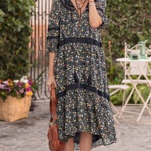 Sundance black floral midi dress